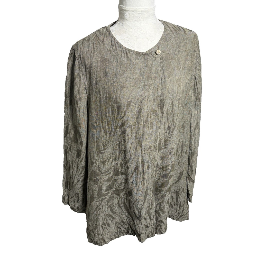 JAEGER Linen Bld Jacket~US sz 12~Tan Jacquard Textured Retro UK Brand Lagenlook